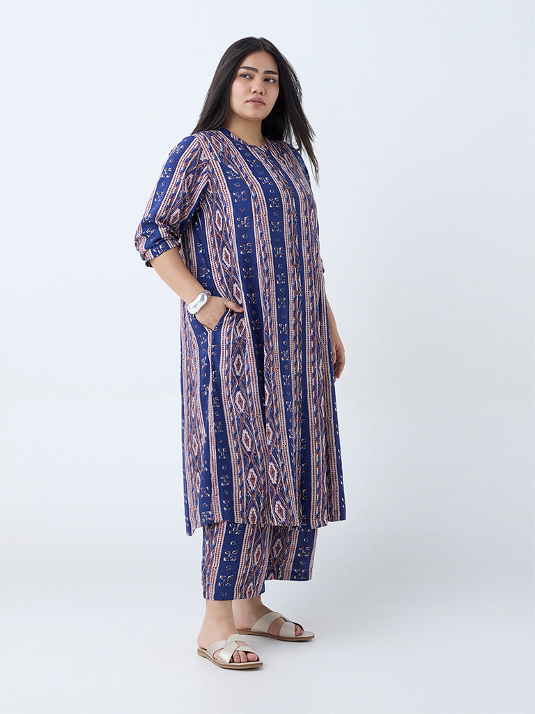 Diza Indigo Stripe Pattern Ethnic Pants - Image 2