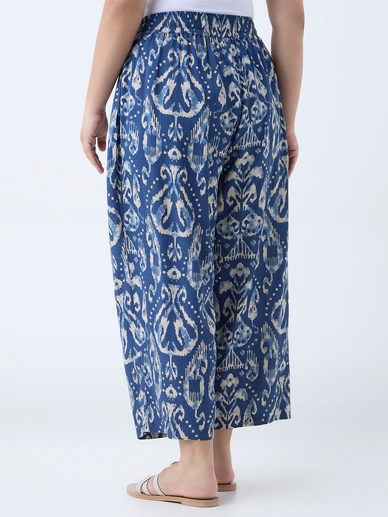 Diza Dark Blue Ikat Pattern Ethnic Pants - Image 4