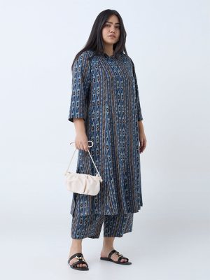 Diza Blue Stripe Detailed A-Line Kurta
