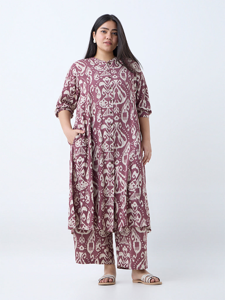 Diza Mauve Ikat Detailed A-Line Kurta