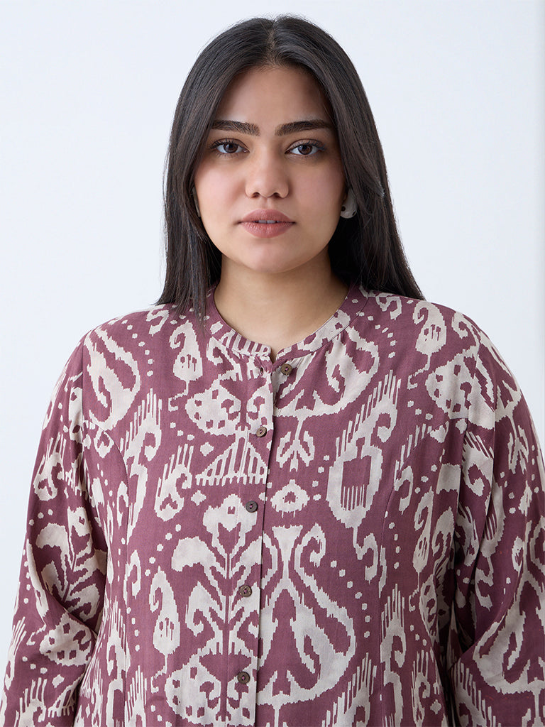 Diza Mauve Ikat Detailed A-Line Kurta - Image 3