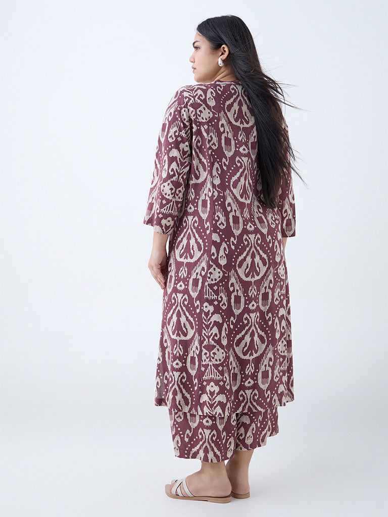 Diza Mauve Ikat Detailed A-Line Kurta - Image 4