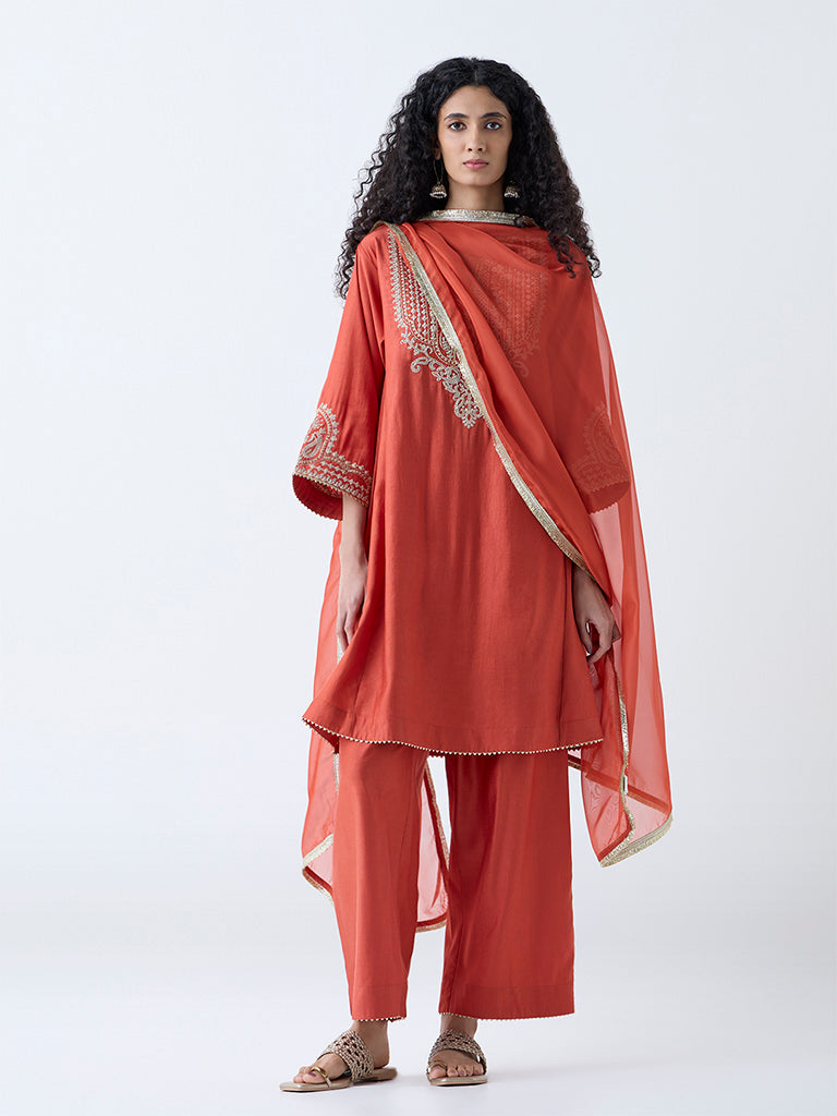 Vark Rust Embellished A-Line Ethnic Set