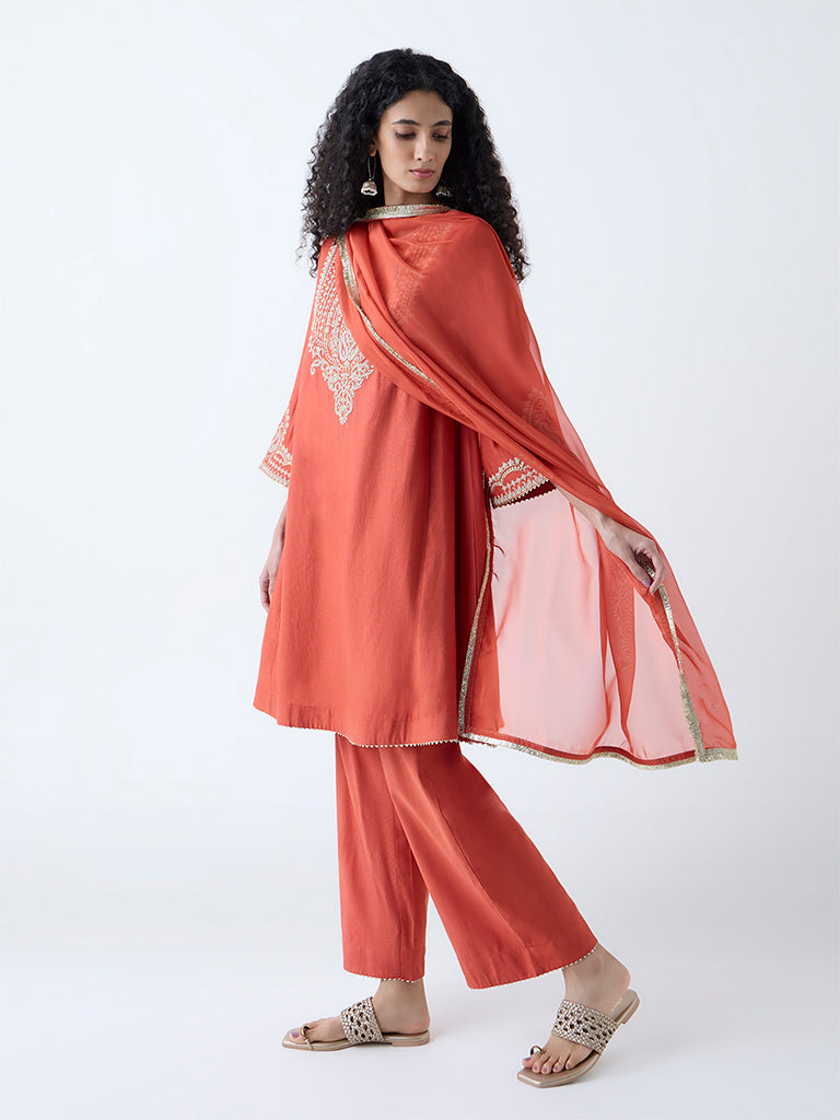 Vark Rust Embellished A-Line Ethnic Set - Image 2