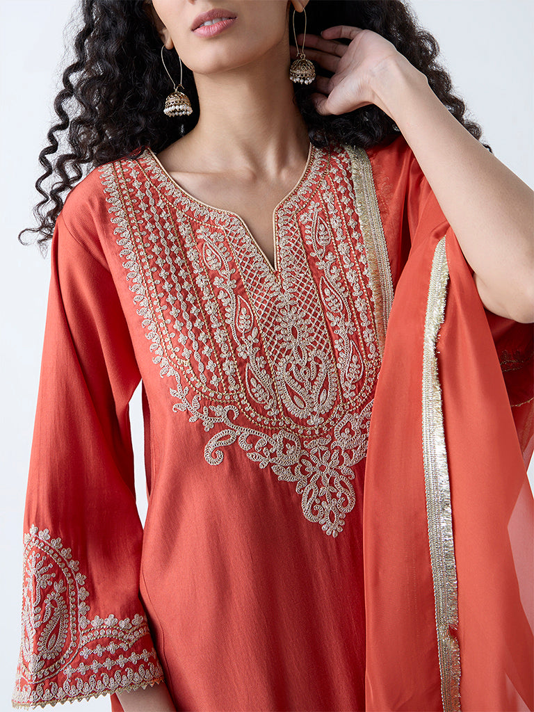 Vark Rust Embellished A-Line Ethnic Set - Image 3