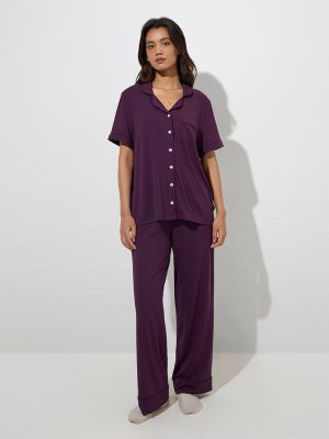 Wunderlove Purple Shirt and Pyjamas Set