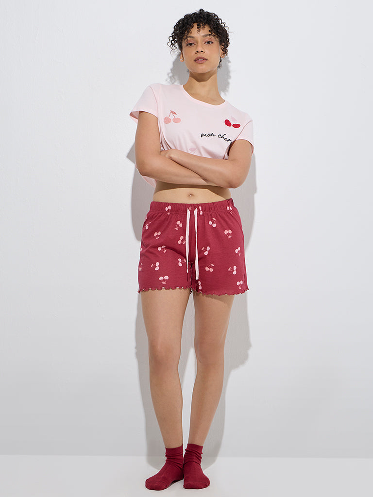 Wunderlove Pink Printed Cotton Shorts Set In A Bag