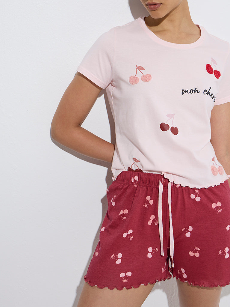 Wunderlove Pink Printed Cotton Shorts Set In A Bag - Image 3