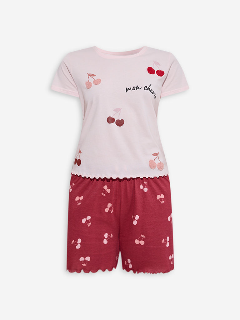 Wunderlove Pink Printed Cotton Shorts Set In A Bag - Image 5