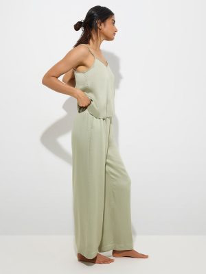 Wunderlove Sage Solid High-Rise Satin Pants