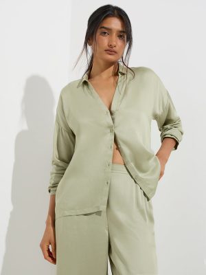 Wunderlove Sage Solid Satin Shirt