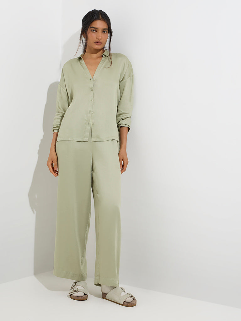 Wunderlove Sage Solid Satin Shirt - Image 2