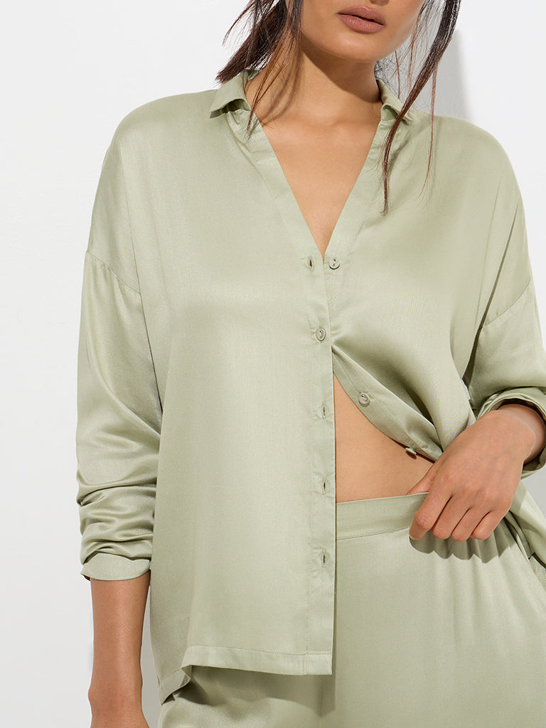 Wunderlove Sage Solid Satin Shirt - Image 3