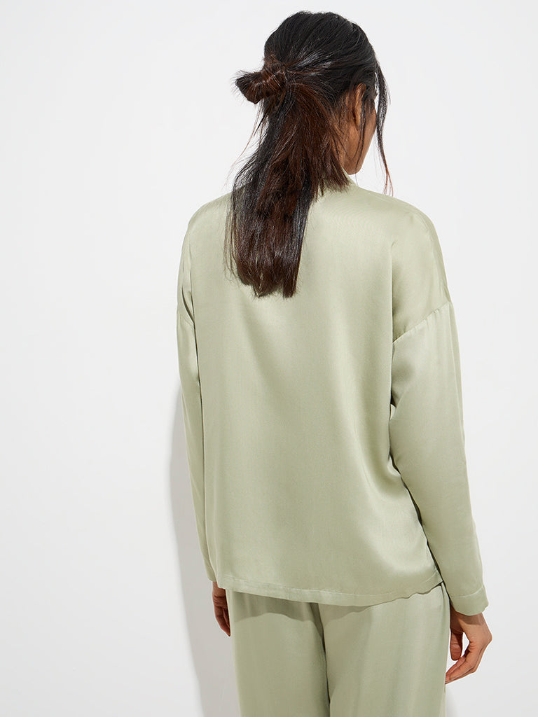 Wunderlove Sage Solid Satin Shirt - Image 4