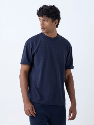 WES Lounge Navy Striped Relaxed-Fit Cotton-Blend T-Shirt