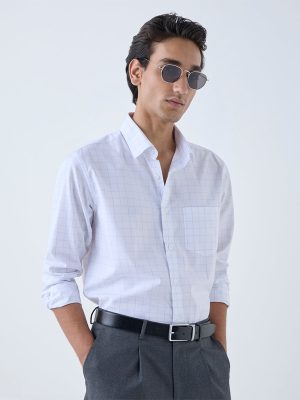 WES Formals White Checks Detailed Relaxed-Fit Cotton Shirt