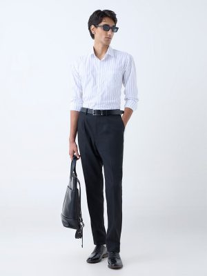 WES Formals White Stripe Slim-Fit Cotton Shirt