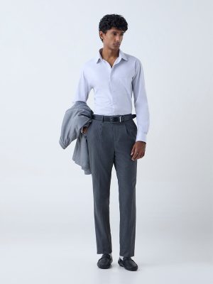 WES Formals Light Grey Solid Relaxed-Fit Cotton Shirt