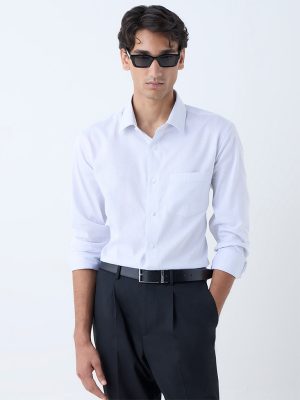 WES Formals Light Grey Stripe Relaxed-Fit Cotton Shirt
