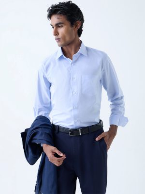 WES Formals Blue Checks Slim-Fit Cotton Shirt