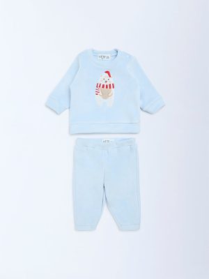 HOP Baby Blue Christmas-Themed Sweatshirt and Pants Set