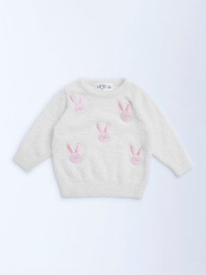 HOP Baby White Bunny Design Sweater