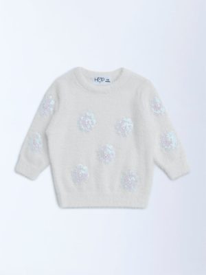 HOP Baby White Sequin Embellished Sweater