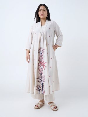 Diza Beige Botanical Design A-Line Kurta