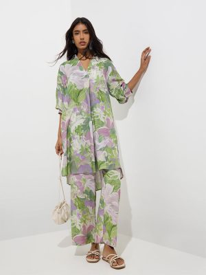 Utsa Multicolour Floral Pattern High-Low Kurta