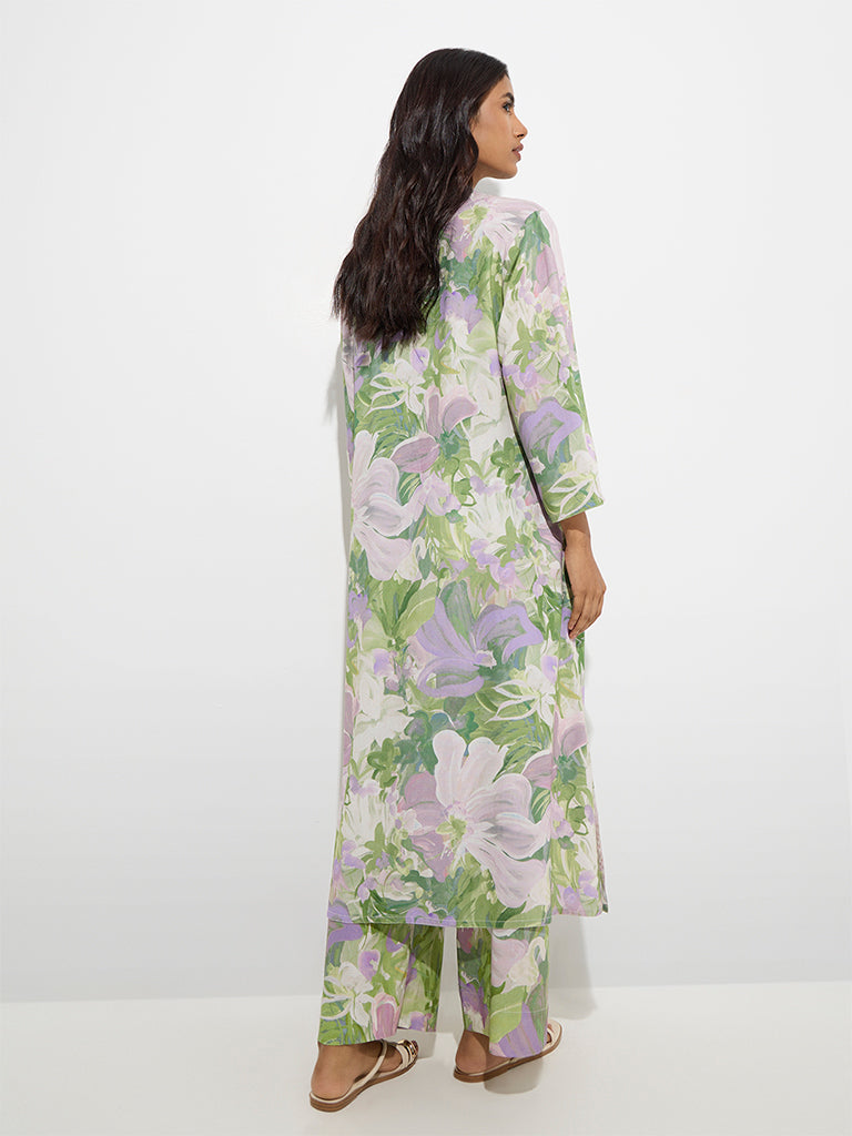 Utsa Multicolour Floral Design A-Line Kurta - Image 4