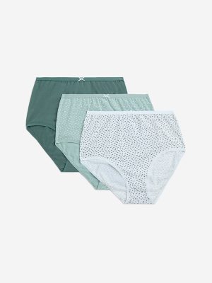 Wunderlove Green Cotton-Blend Full Briefs -Pack of 3