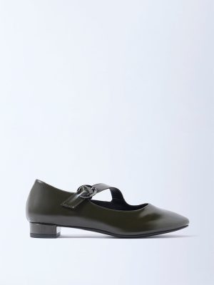LUNA BLU Olive Block-Heel Mary Jane Shoes