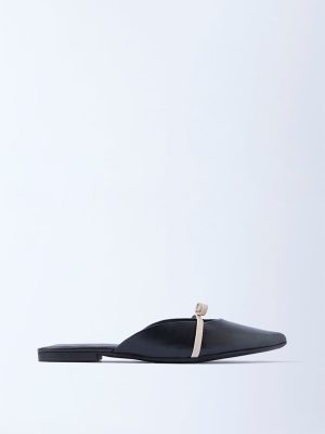 LUNA BLU Black Bow-Detailed Mules