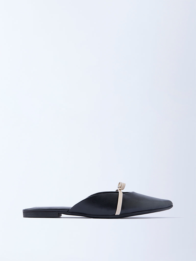 LUNA BLU Black Bow-Detailed Mules