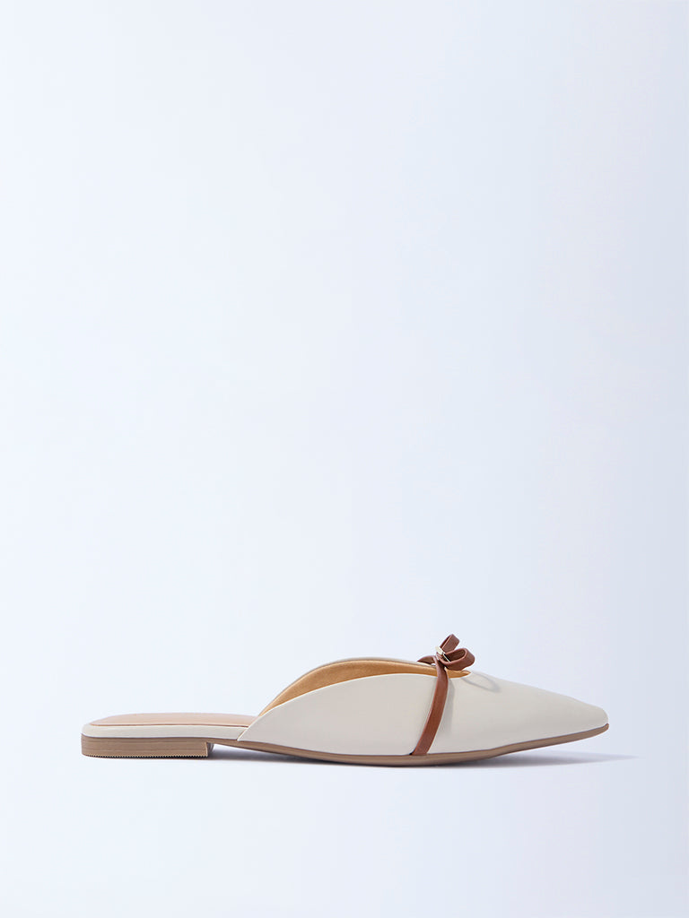 LUNA BLU Ivory Bow-Detailed Mules