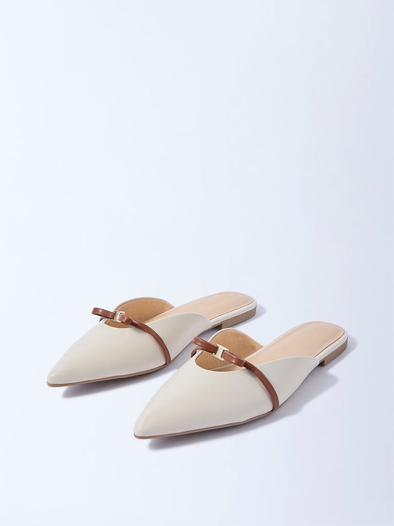 LUNA BLU Ivory Bow-Detailed Mules - Image 2