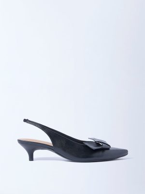 LUNA BLU Black Bow Detailed Slingback Mules