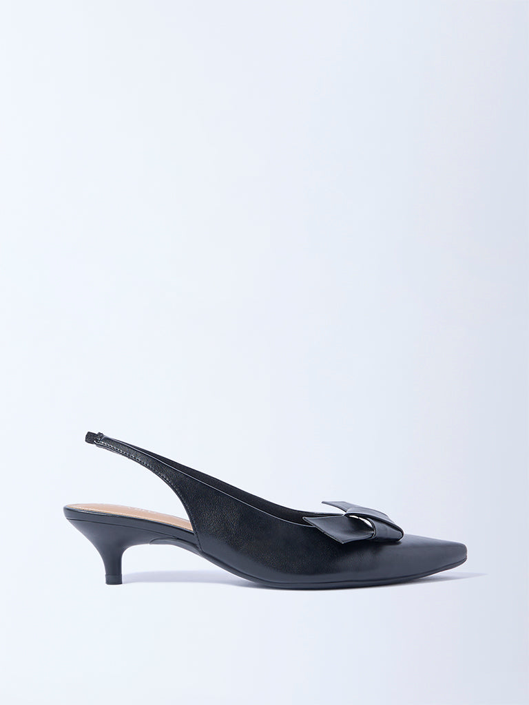 LUNA BLU Black Bow Detailed Slingback Mules