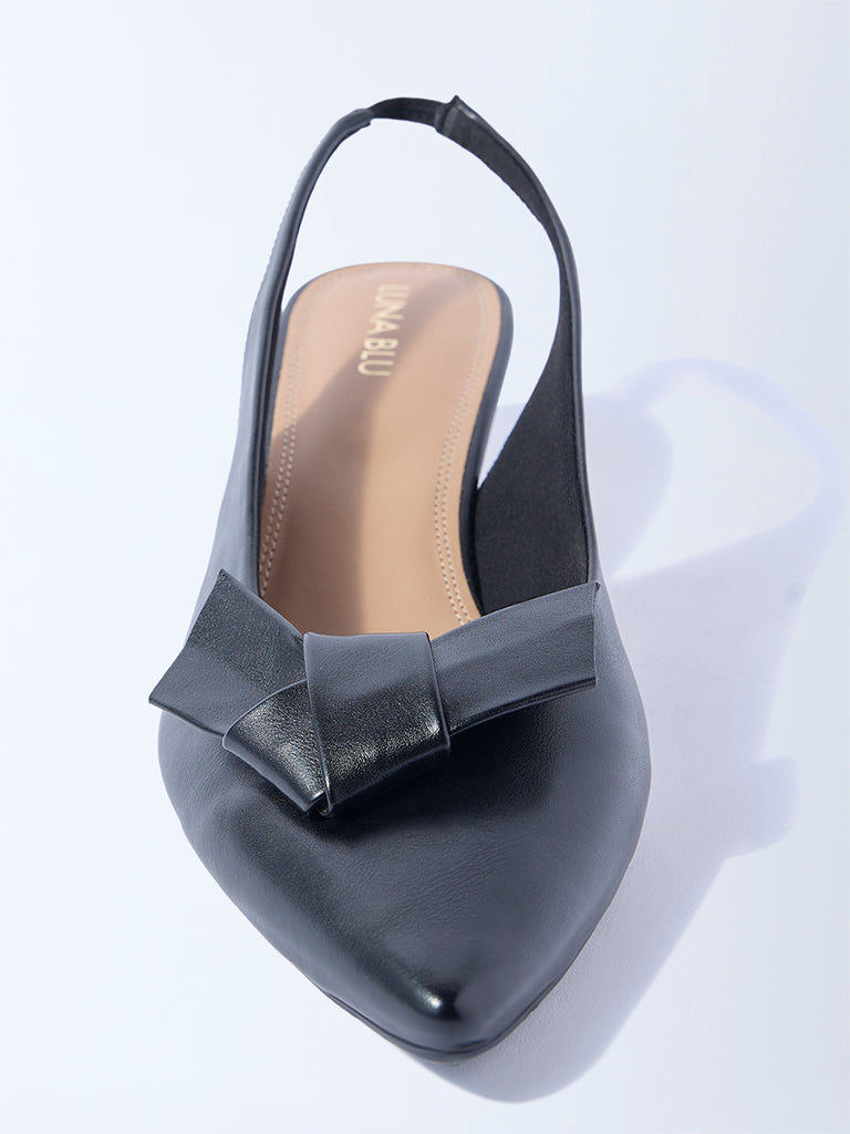 LUNA BLU Black Bow Detailed Slingback Mules - Image 4
