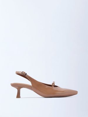 LUNA BLU Beige Bow-Detailed Slingback Mules