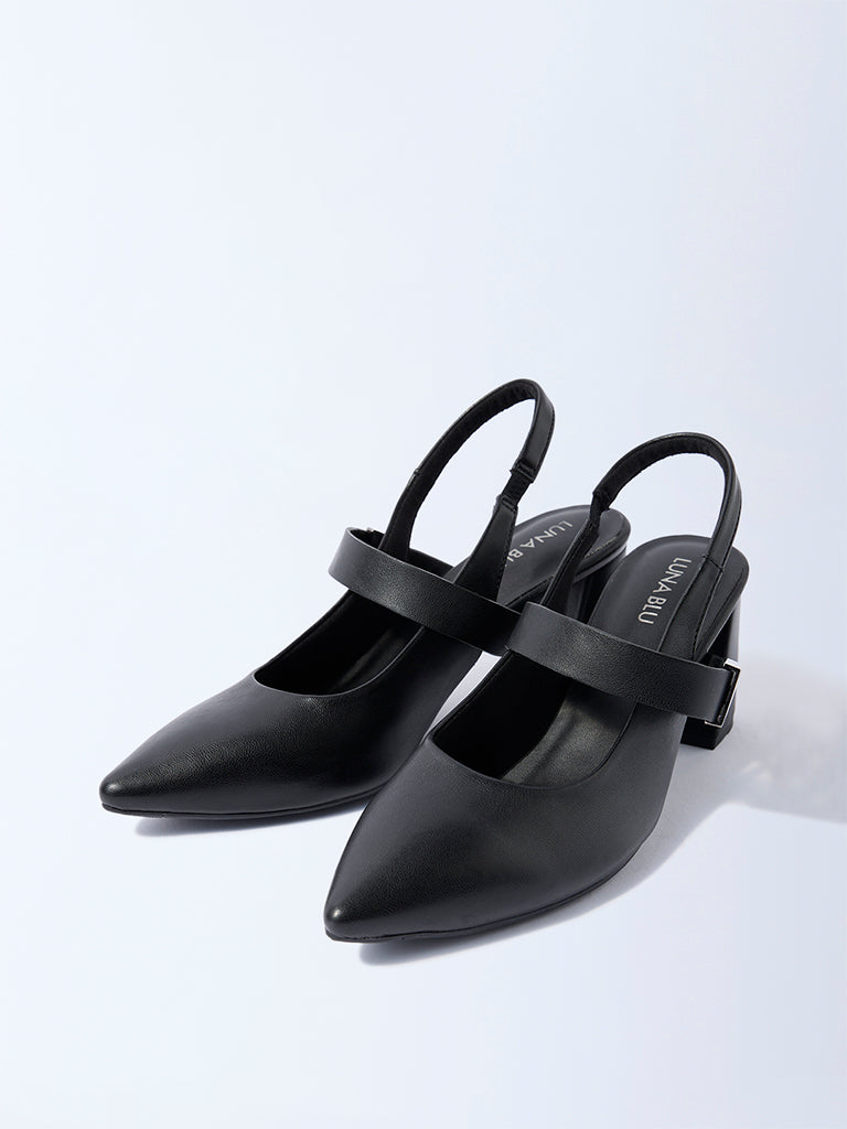 LUNA BLU Black Slingback Block-Heel Mules - Image 2
