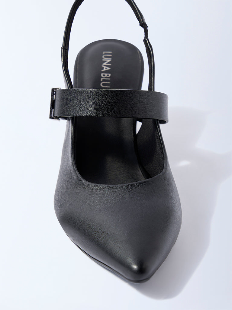 LUNA BLU Black Slingback Block-Heel Mules - Image 3