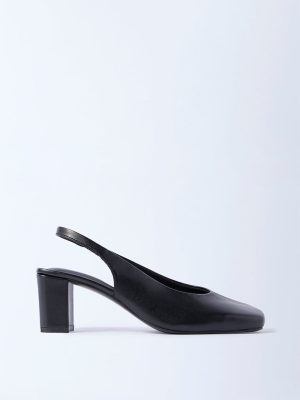LUNA BLU Black Block-Heel Slingback Mules