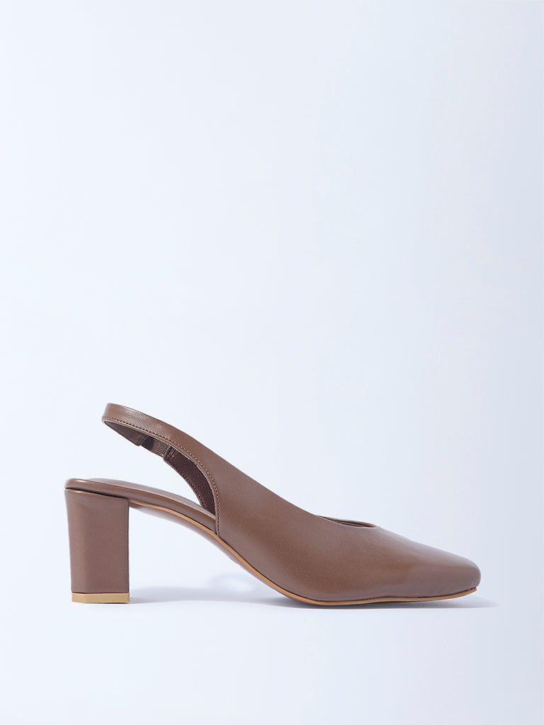 LUNA BLU Brown Block-Heel Slingback Mules