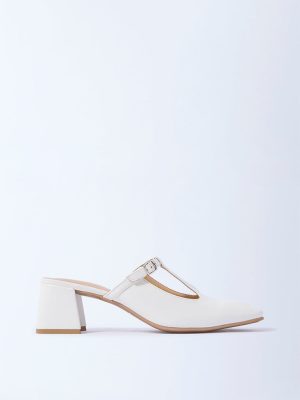 LUNA BLU White Block-Heel Mules