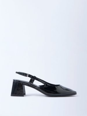 LUNA BLU Black Slingback Block-Heel Mules