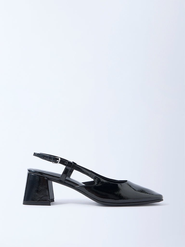 LUNA BLU Black Slingback Block-Heel Mules