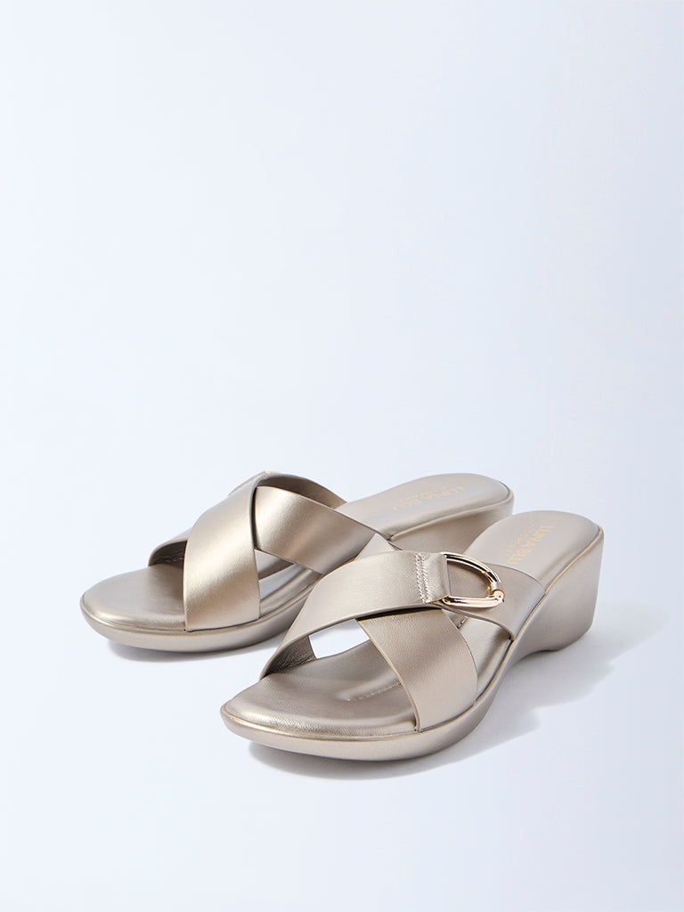 LUNA BLU Dull Gold Wedge Sandals - Image 2