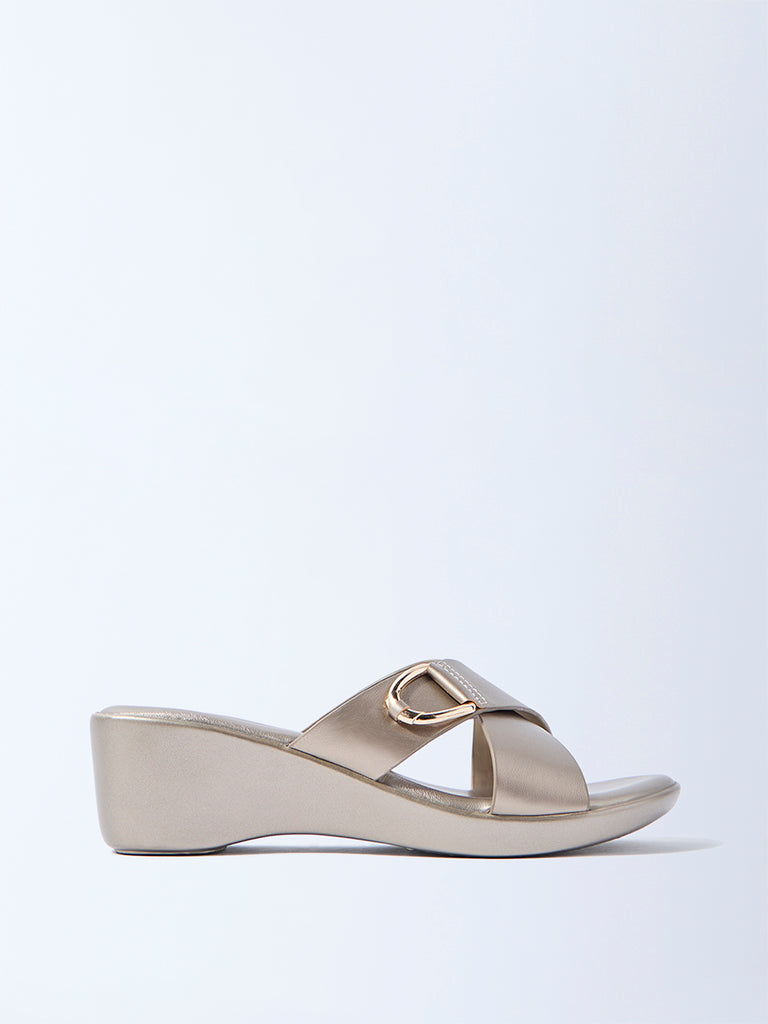 LUNA BLU Dull Gold Wedge Sandals