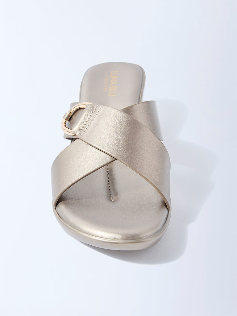 LUNA BLU Dull Gold Wedge Sandals - Image 3